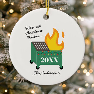 Wärmste Weihnachtsgrüße Müllcontainer-Feuer Keramik Ornament