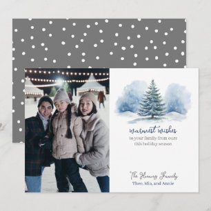 Warmste Wünsche Schnee bedeckt Evergreen Tree Feiertagskarte
