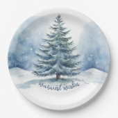 Warmste Wünsche Schnee bedeckt Evergreen Tree Pappteller (Vorderseite)
