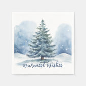 Warmste Wünsche Schnee bedeckt Evergreen Tree Serviette (Vorderseite)