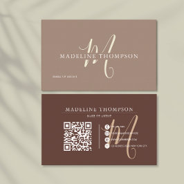 Warmth Beige Mit Monogramm QR-Code Visitenkarte