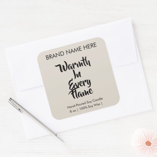 Warmth in Every Flame | Modern Candle Labels Quadratischer Aufkleber (Umschlag)