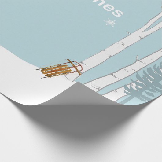 Warmwald mit Schlitten und Schnee wünscht Geschenkpapier (Ecke)