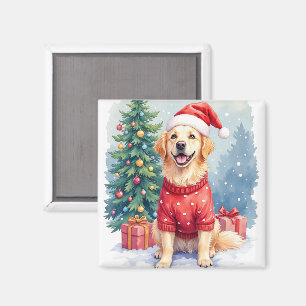 Warmwaterfarbe Golden Retriever Weihnachtsbaum Magnet