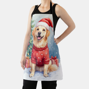 Warmwaterfarbe Golden Retriever Weihnachtsbaum Schürze