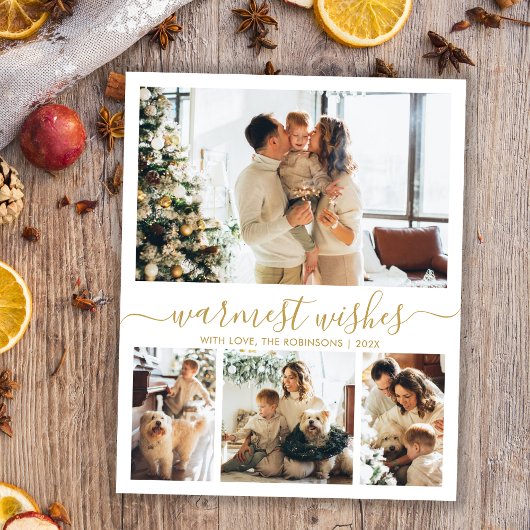 Warmwünscht Gold Script 4 Foto Weihnachtskarte