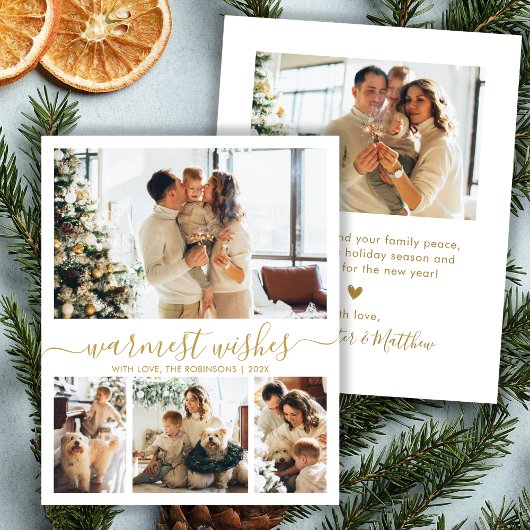 Warmwünscht Gold Script 4 Foto Weihnachtskarte