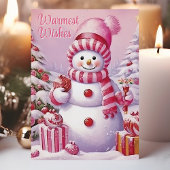 Warmwünscht Niedlich rosa Schneemann Feiertagskarte