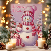 Warmwünscht Niedlich rosa Schneemann Feiertagskarte