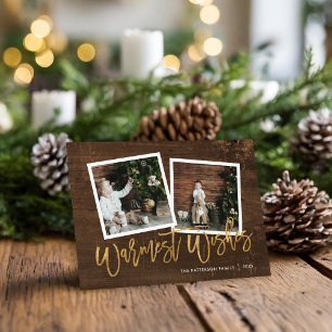 Warmwünscht Rustikales Gold Script-Foto Feiertagskarte