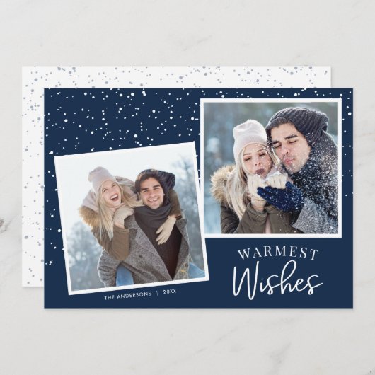 Warmwünscht Schnee Dunkelblau 2 Fotos Weihnachten (Vorne/Hinten)