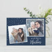 Warmwünscht Schnee Dunkelblau 2 Fotos Weihnachten (Stehend Vorderseite)