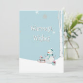 Warmwünschte Snowman-Schlitten-Geschenke Personali Karte (Stehend Vorderseite)