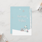 Warmwünschte Snowman-Schlitten-Geschenke Personali Karte (Vorderseite/Rückseite Beispiel)