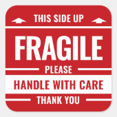 Warnhinweis für das rote, fragile Etikett Quadratischer Aufkleber (Vorderseite)