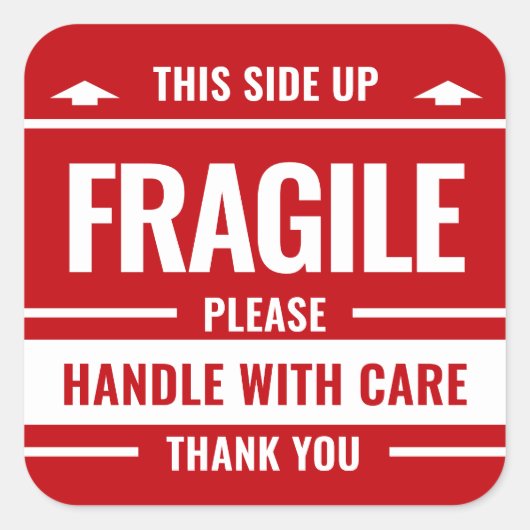 Warnhinweis für das rote, fragile Etikett Quadratischer Aufkleber (Vorderseite)
