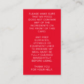 Warnhinweis für den Personalisierten Koch der Red Visitenkarte (Rückseite)