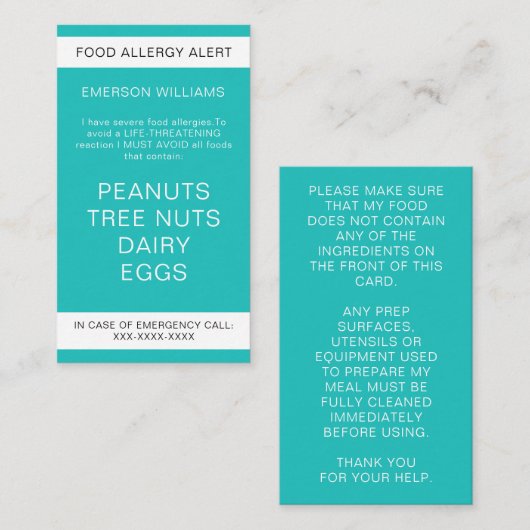 Warnhinweis für den Personalisierten Koch Visitenkarte (Vorne/Hinten)