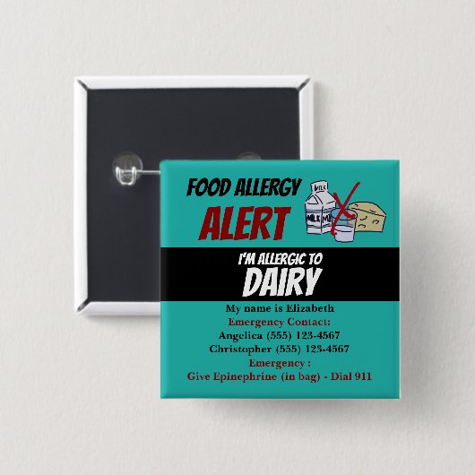 Warnhinweis zur aquamarinen Lebensmittelallergie Button (Vorne & Hinten)
