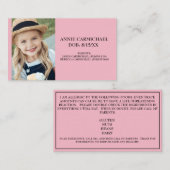 Warnhinweis zur Personalisierten Kindernahrungsall Visitenkarte (Vorne/Hinten)