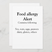 Warnhinweise zur Lebensmittelallergie fügen den Na Einladung (Vorne/Hinten)