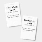 Warnhinweise zur Lebensmittelallergie fügen Sie de Ausweis (Front & Back)