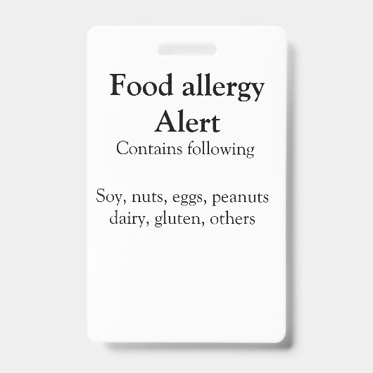 Warnhinweise zur Lebensmittelallergie fügen Sie de Ausweis (Front)