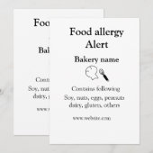 Warnhinweise zur Lebensmittelallergie fügen Sie de Einladung (Vorne/Hinten)