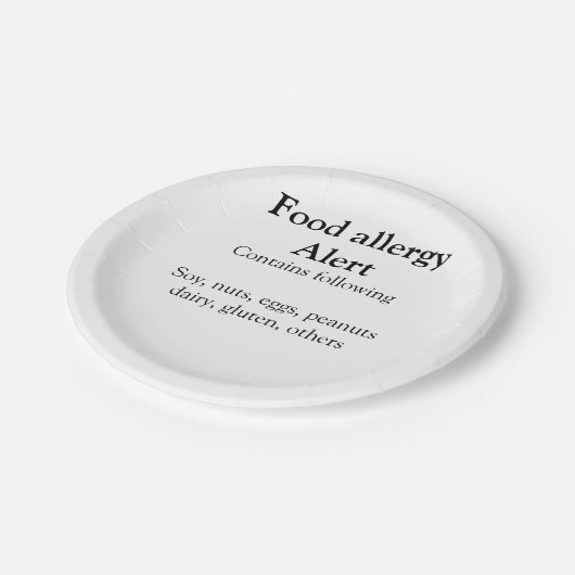 Warnhinweise zur Lebensmittelallergie fügen Sie de Pappteller (Schrägansicht)