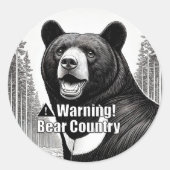 Warning Bear Country Round Sticker (Vorderseite)