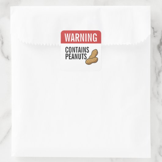 Warning Contains Peanuts Allergy Alert Quadratischer Aufkleber (Tasche)