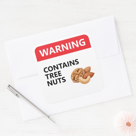 WARNING: CONTAINS TREE NUTS | Food Allergy Quadratischer Aufkleber (Umschlag)