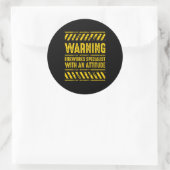 Warning Fireworks Specialist Pyro Pyrotechnic Gift Runder Aufkleber (Tasche)