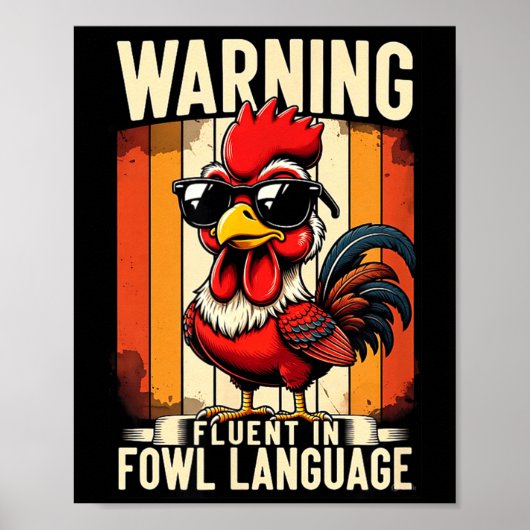 Warning Fluent In Fowl Language Chicken Rooster Fu Poster (Vorne)