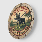 Warning French Bulldog  Große Wanduhr (Winkel)