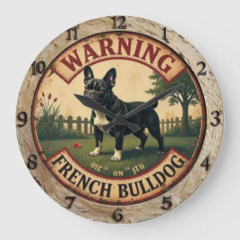 Warning French Bulldog  Große Wanduhr