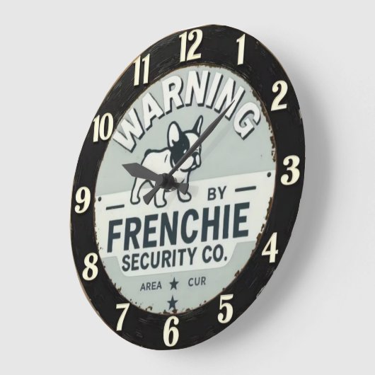 Warning French Security French Bulldog Große Wanduhr (Winkel)