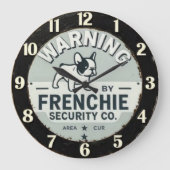 Warning French Security French Bulldog Große Wanduhr (Vorderseite)
