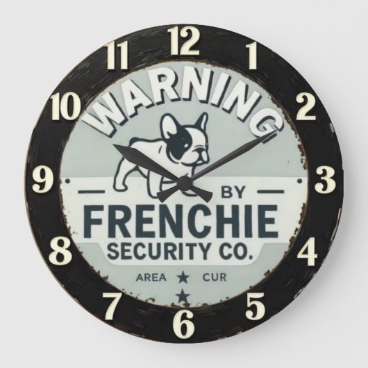 Warning French Security French Bulldog Große Wanduhr (Vorderseite)