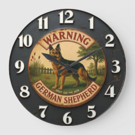 Warning German Shepherd Große Wanduhr