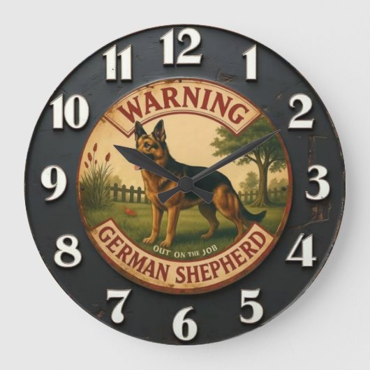 Warning German Shepherd Große Wanduhr (Vorderseite)