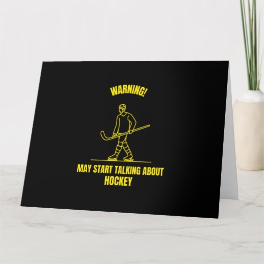 Warning may start talking about hockey funny sport dankeskarte (Vorderseite)
