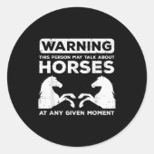 Warning May Talk About Horses Funny Riding Men Wom Runder Aufkleber (Vorderseite)