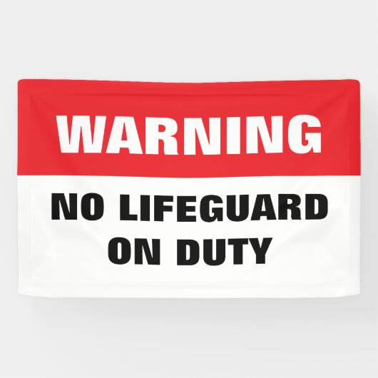 Warning No Lifeguard on Duty red and white Banner (Horizontal)