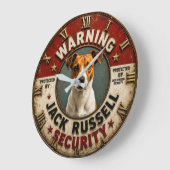 Warning Protected by Jack Russell Security Funny Große Wanduhr (Winkel)