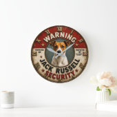 Warning Protected by Jack Russell Security Funny Große Wanduhr (Zuhause)