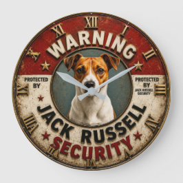 Warning Protected by Jack Russell Security Funny Große Wanduhr