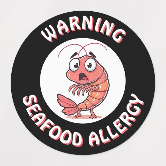 Warning Severe Seafood Allergy Alert Button Etiketten (Design 2)