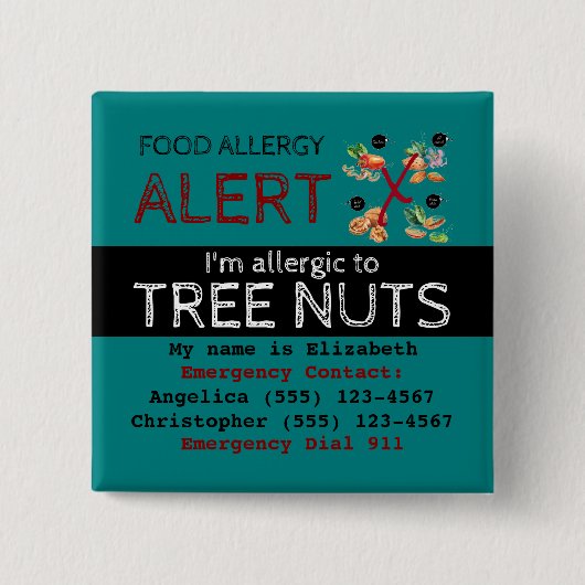 Warnschild für aquamarine Baumnuss-Lebensmittelall Button (Vorderseite)