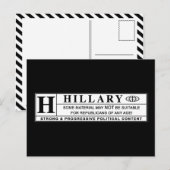 Warnschild Hillary Clinton Postkarte (Vorne/Hinten)